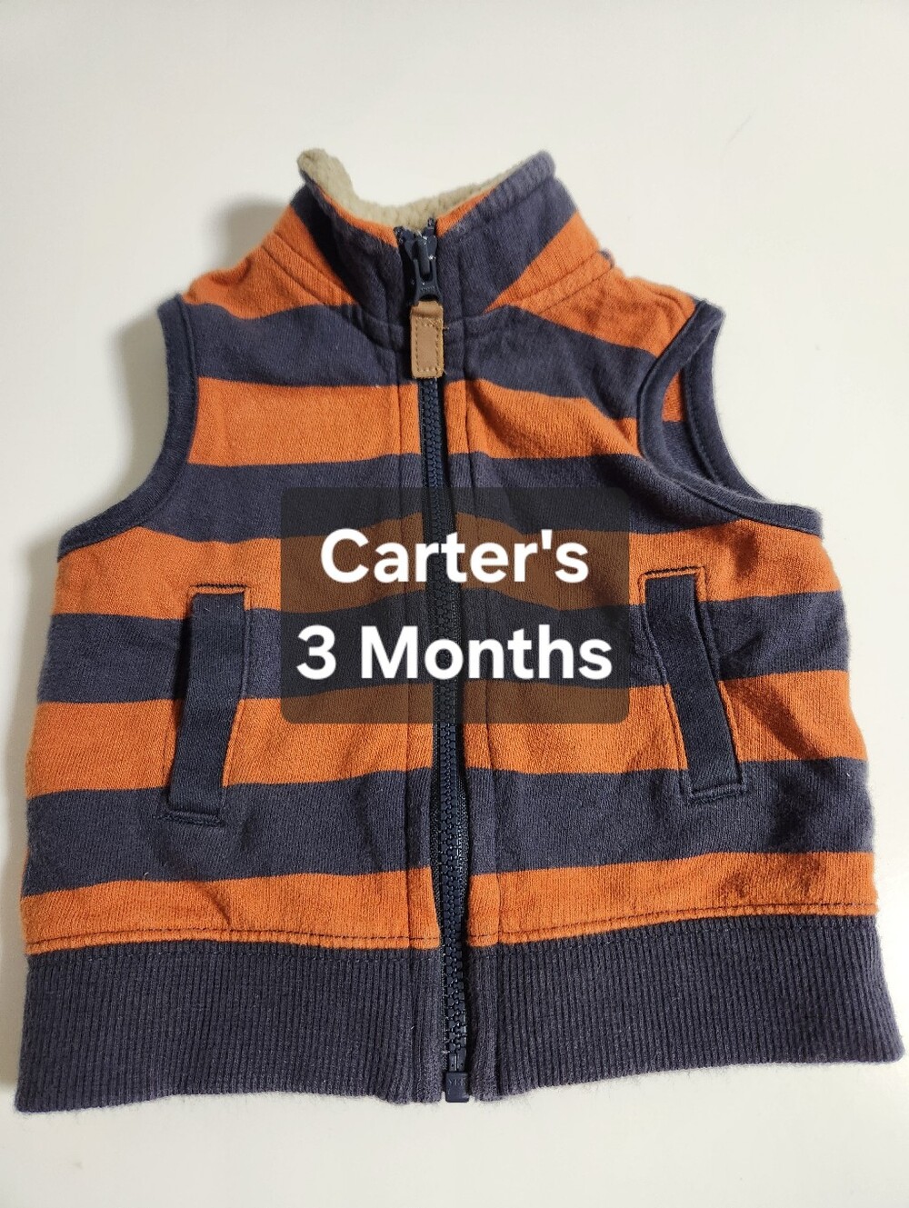 Carter's 3 Months Baby Vest Orange Navy Blue Stripes